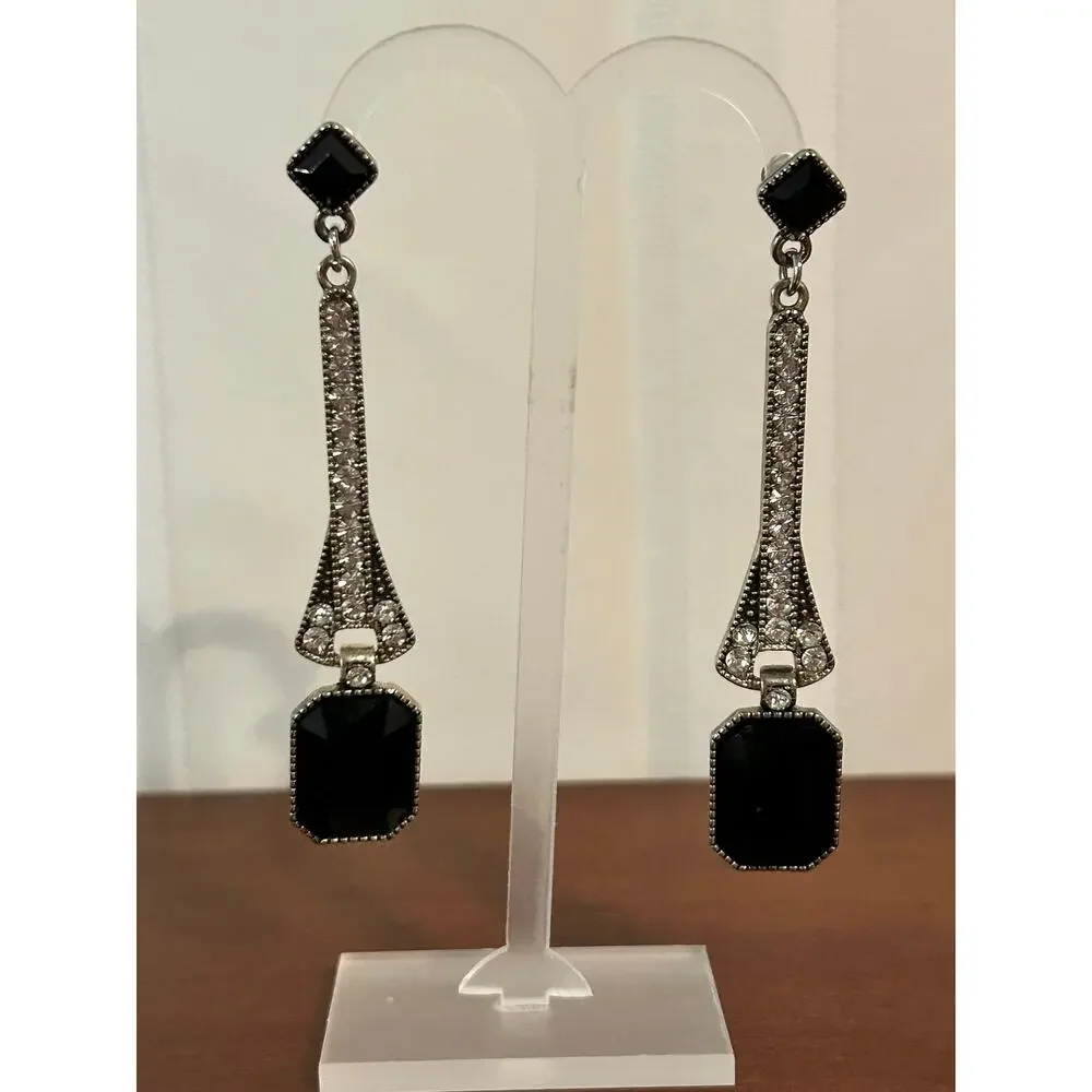 Vintage Flapper Style Dangle Earrings 1920s Gatsby Art Deco 3 Inch Drop